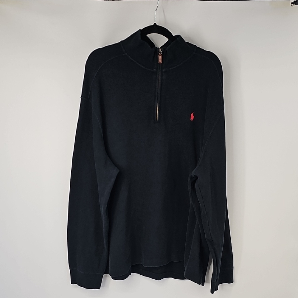 Polo by Ralph Lauren Black Quarter-Zip‎ Sweatshirt Cozy Warm Athleisure Relaxed